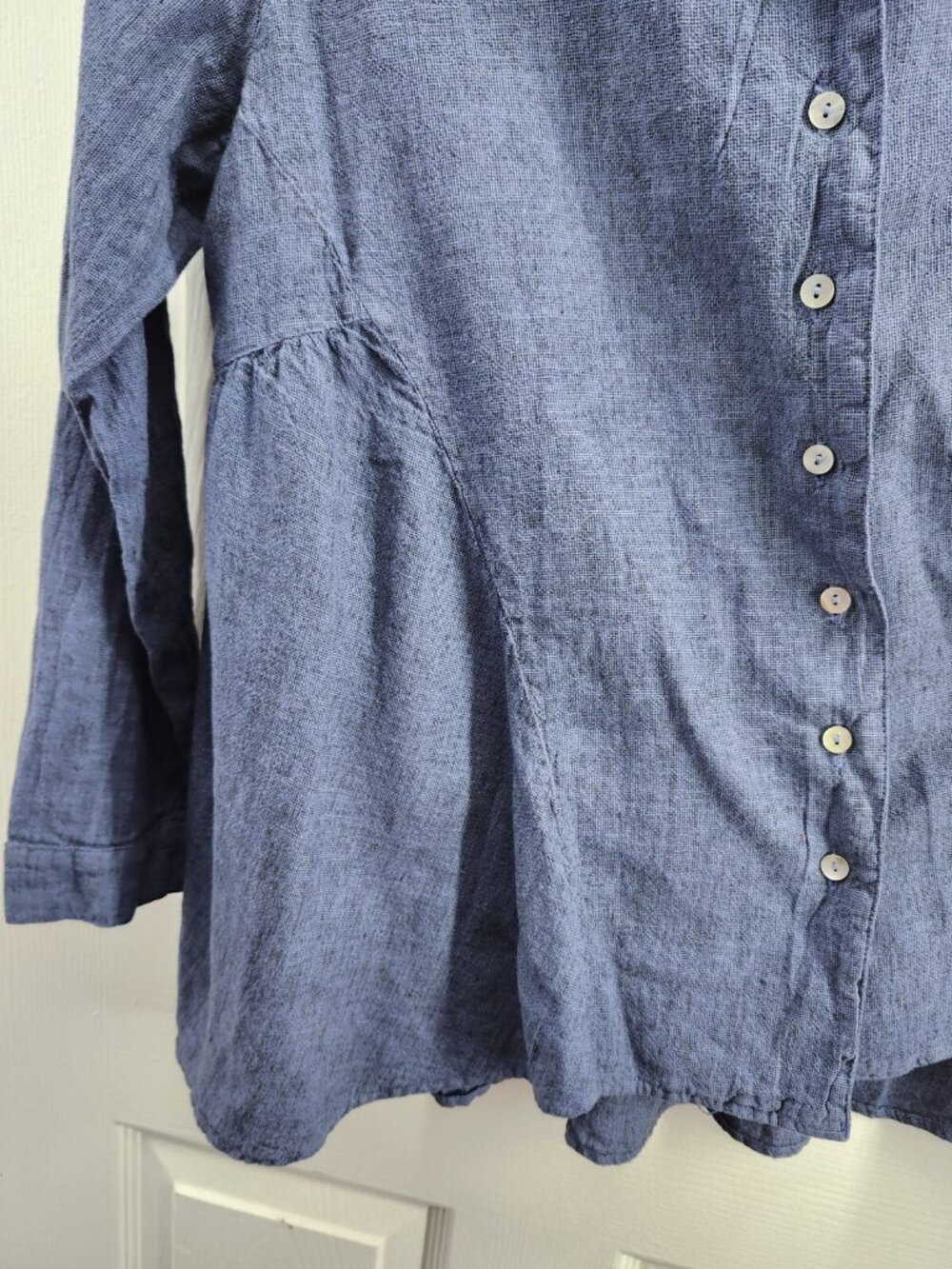 Cut Loose Linen Blend Blouse Peplum Coastal Blue Small - Picture 4 of 7